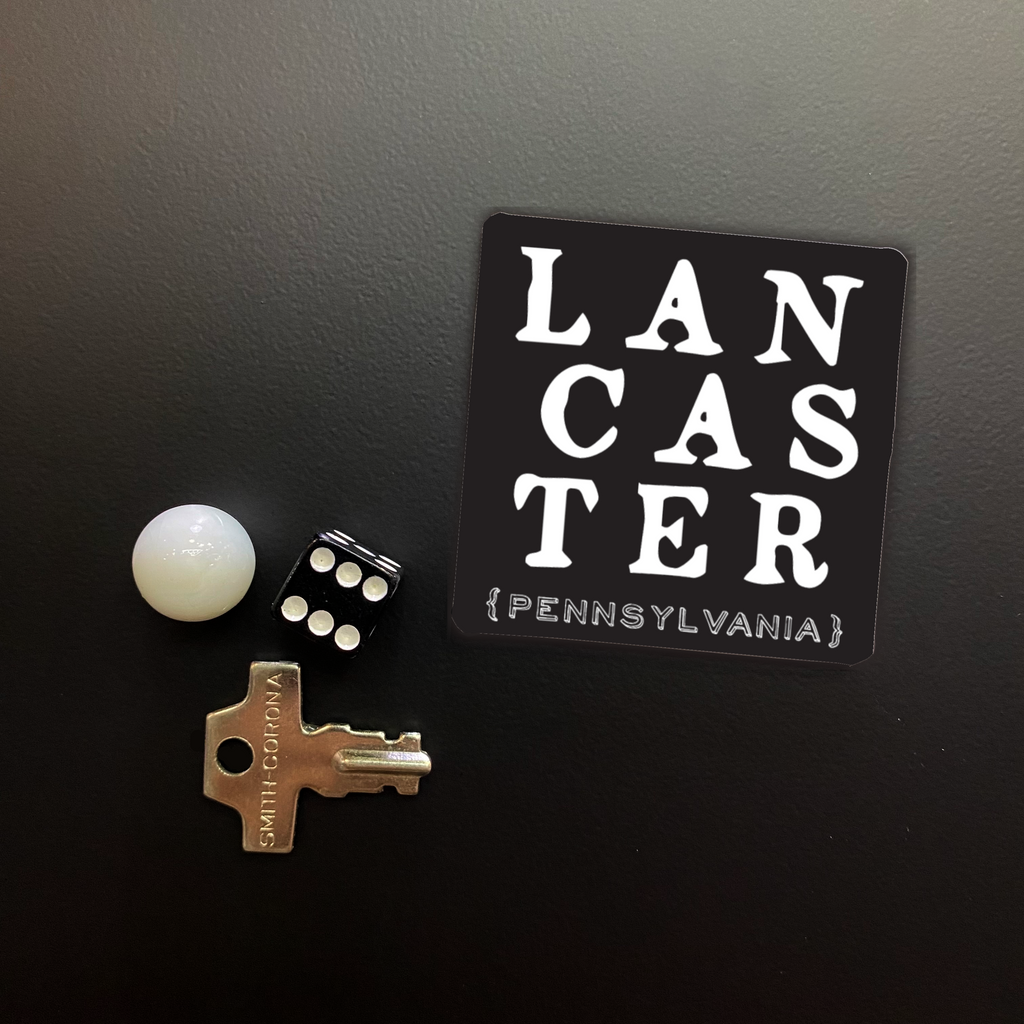 Black & White Lancaster Text Square Magnet