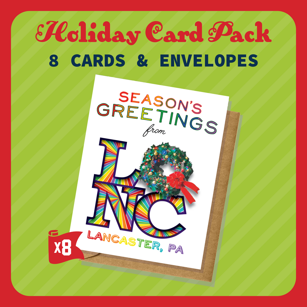 Lancaster, Pennsylvania Rainbow Wreath Holiday/Christmas Greeting Card Pack - 8 Cards & Envelopes