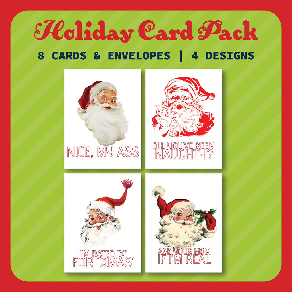 Naughty Santa Christmas Card Pack - 8 Cards & Envelopes