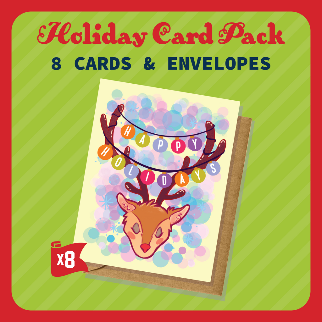 Reindeer Retro Holiday/Christmas Greeting Card Pack - 8 Cards & Envelopes