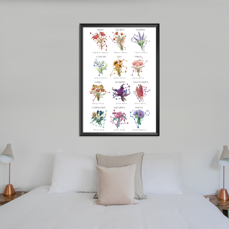 Flowers of the Zodiac Illustrated 20 x 28 Poster
