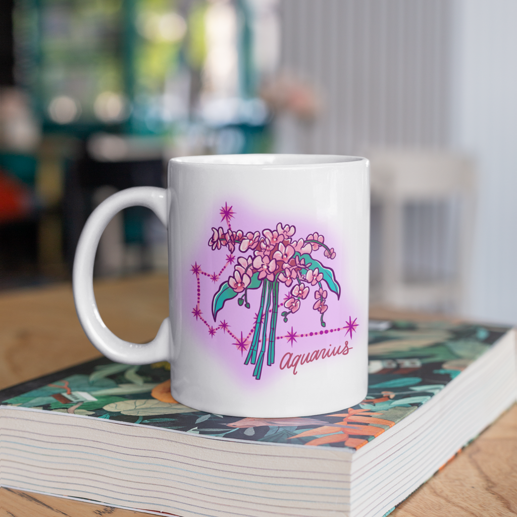Aquarius Zodiac Flower Mug