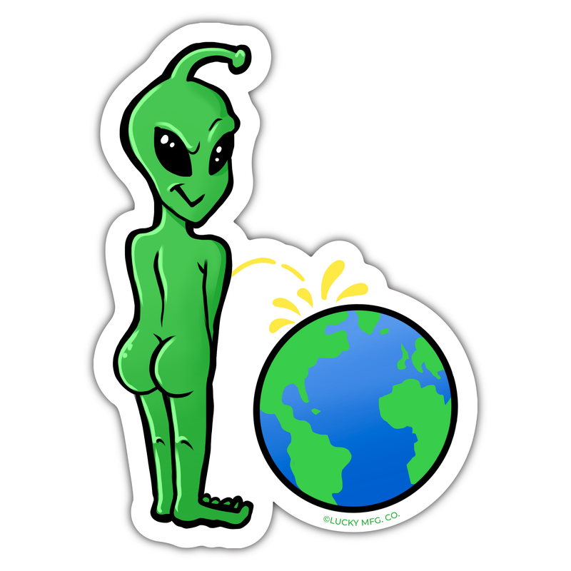 Alien Peeing on Earth Sticker