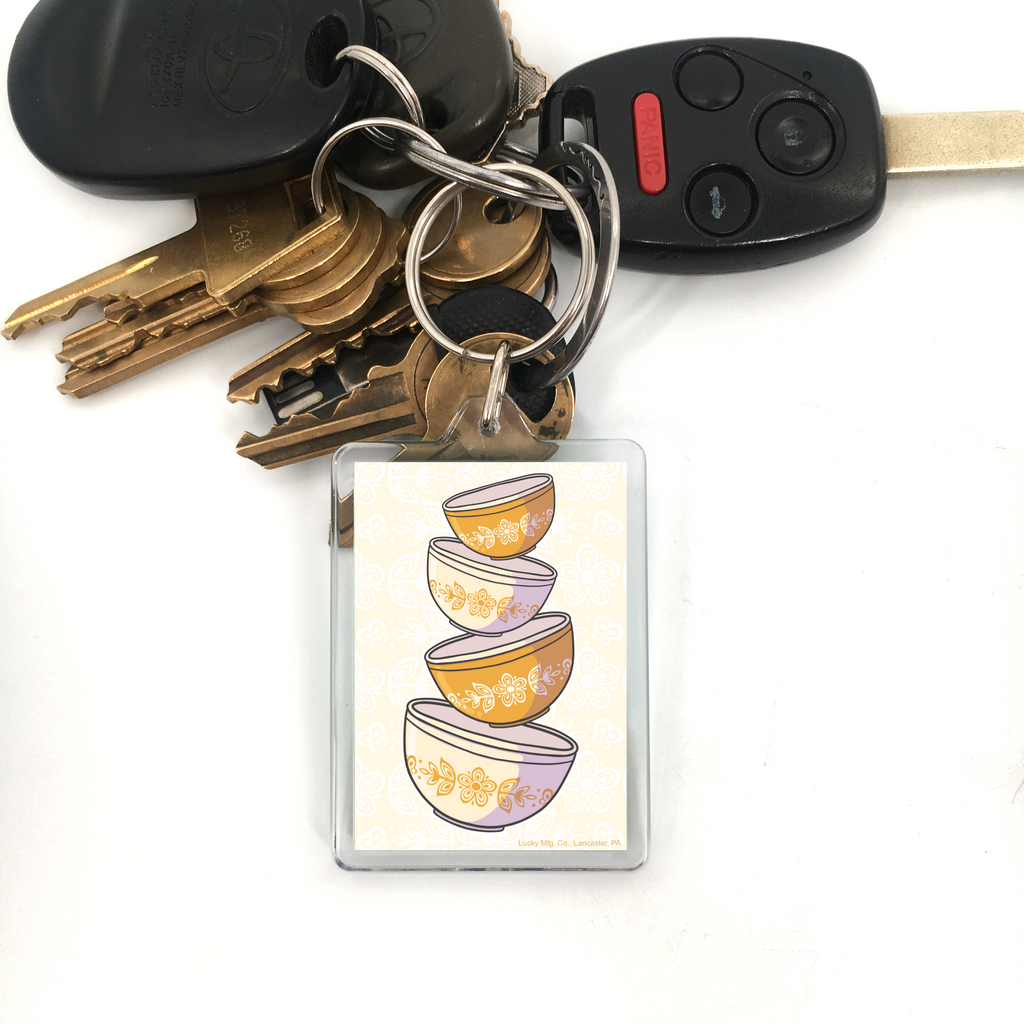 Butterfly Gold Pyrex Bowls Keychain