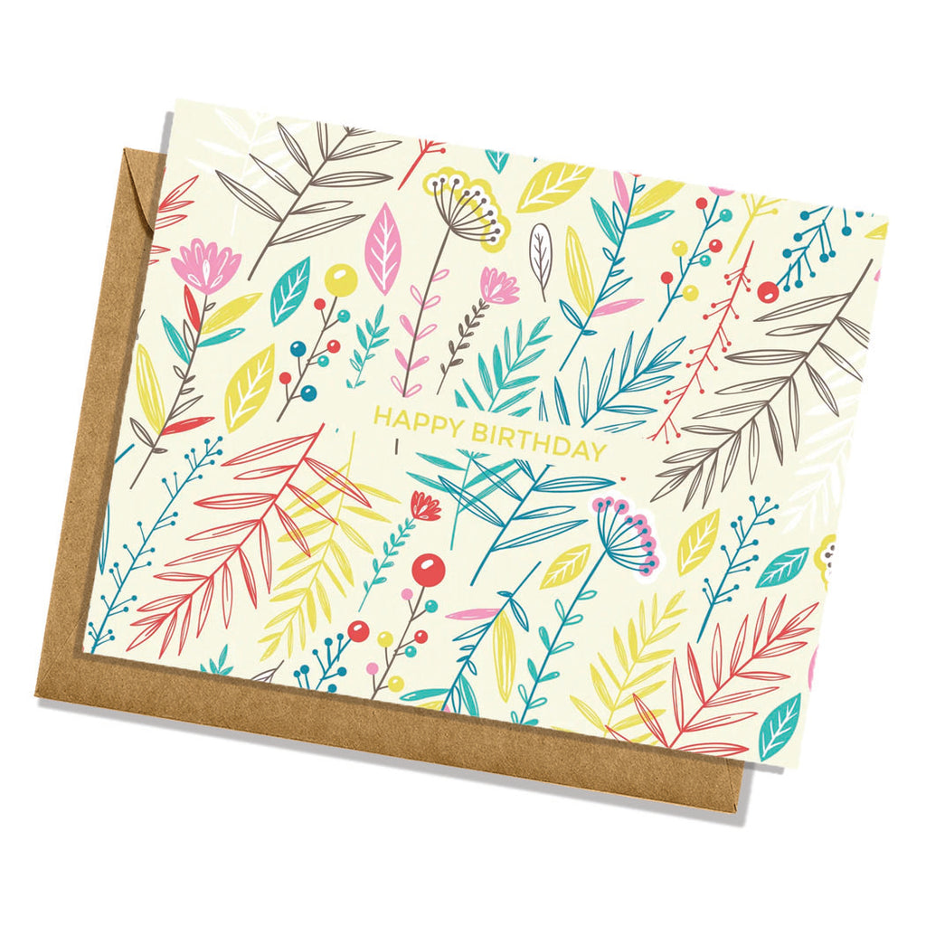 Colorful Hand-Sketched Ferns Birthday Card
