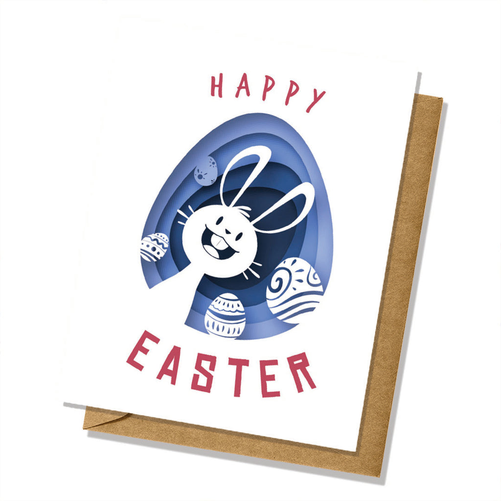 Blue Bunny and Eggs Easter Card