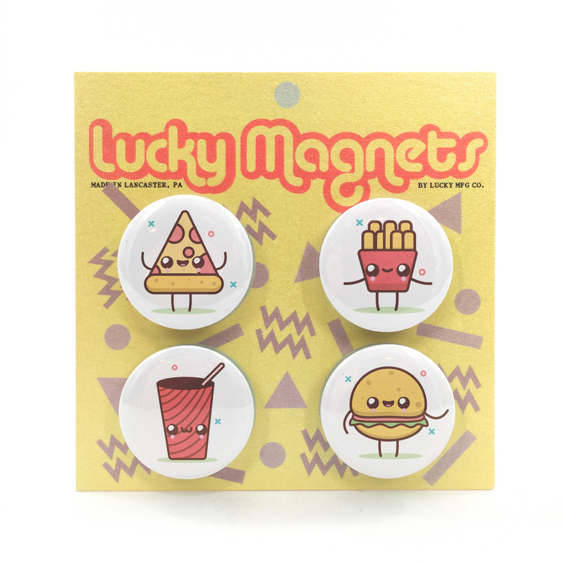Kawaii Fast Food Button Magnets Set of 4 Pizza Burger Fries Soft Drink Cute