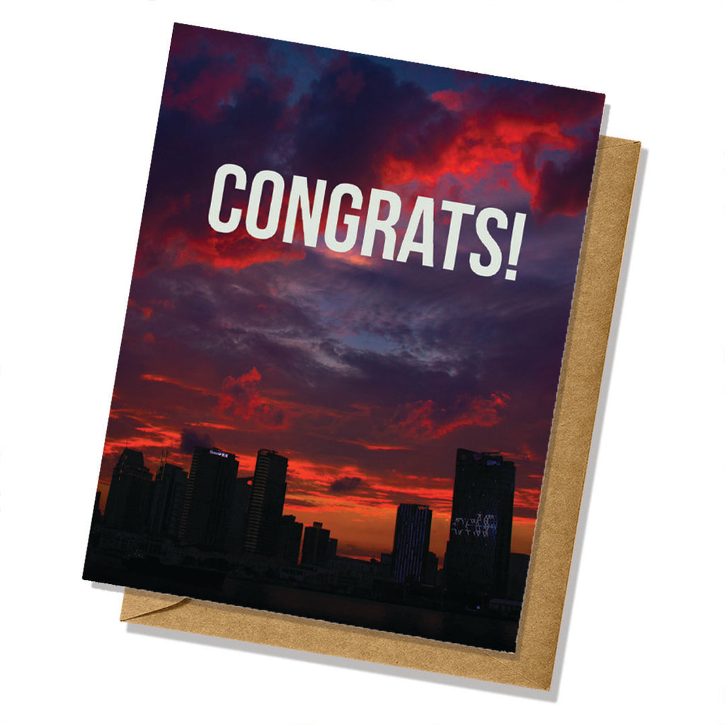 Congrats Sunset City Skyline Card