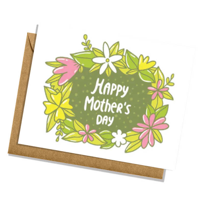 Happy Mother's Day Card Floral, Greenery, Pretty, Cute, Simple Card For Mom, Grandma Handmade in USA Blank Inside Greeting Cards