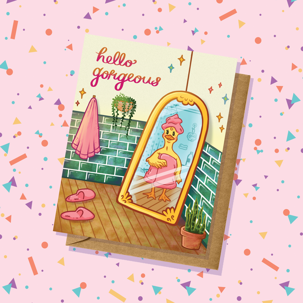 Hello Gorgeous Cute Duck Greeting Card