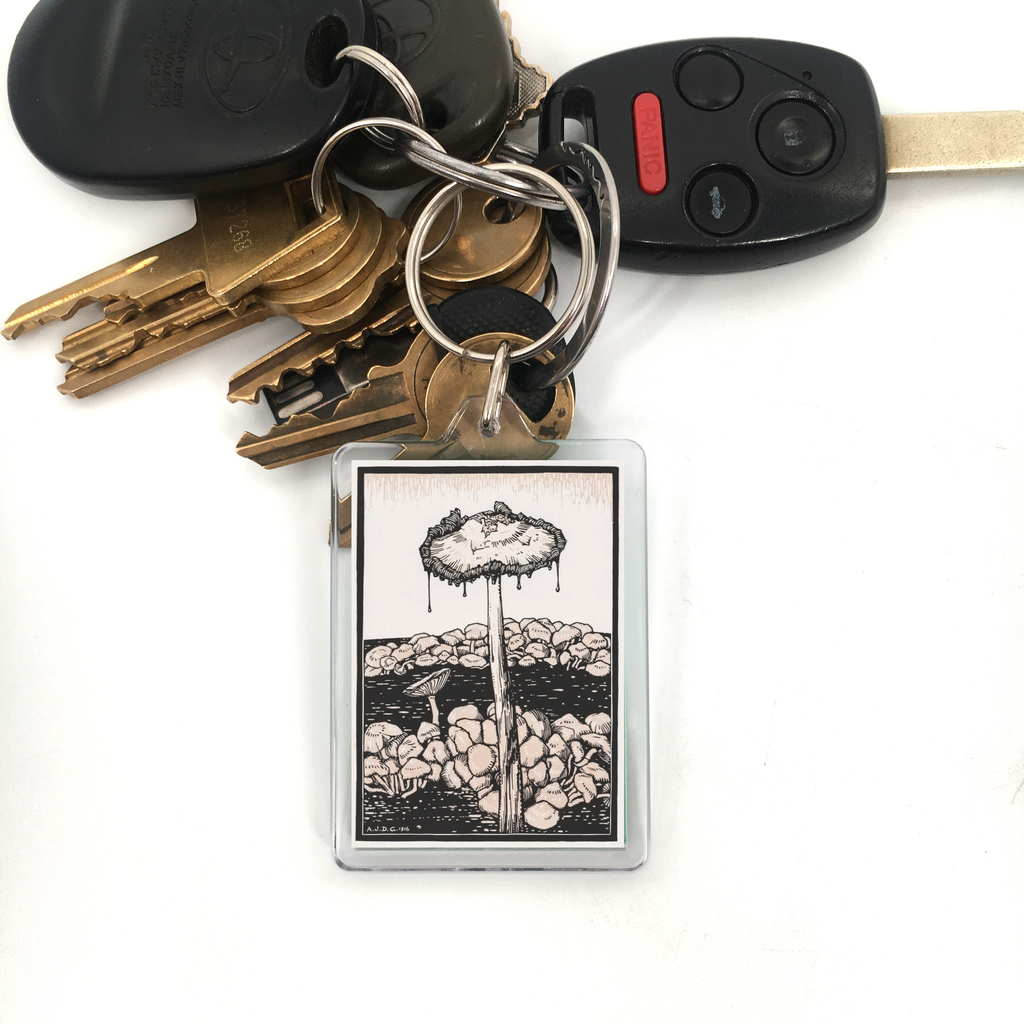 Inky Cap Mushroom Vintage Illustration Plastic Keychain