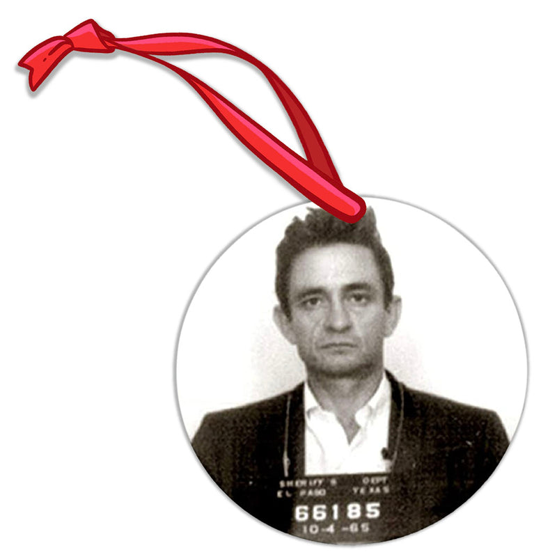 Johnny Cash Mugshot Round Ornament