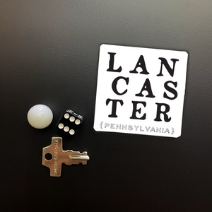 Black & White Lancaster Text Square Magnet