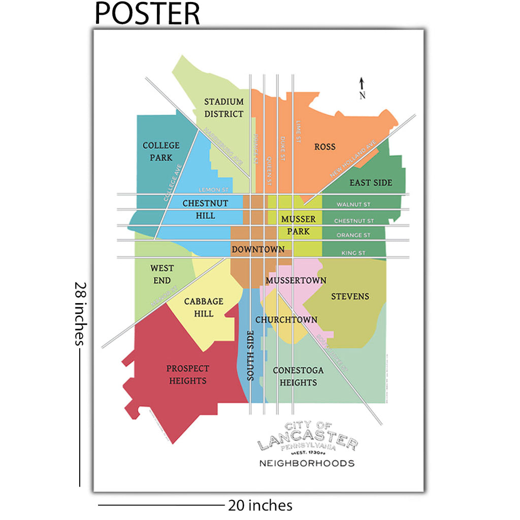 Neighborhood Map Lancaster City PA 20 x 28 Poster