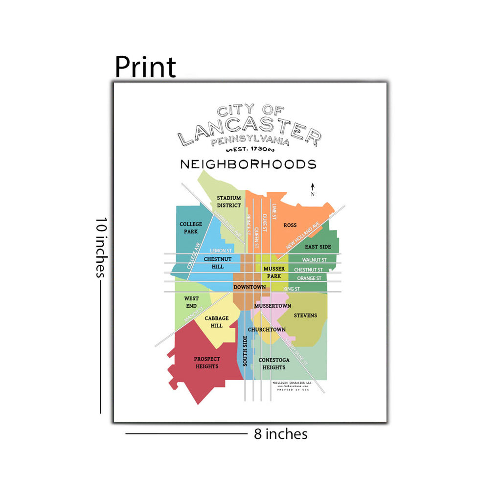Lancaster Pa Neighborhoods Illustrated 8x10 Print