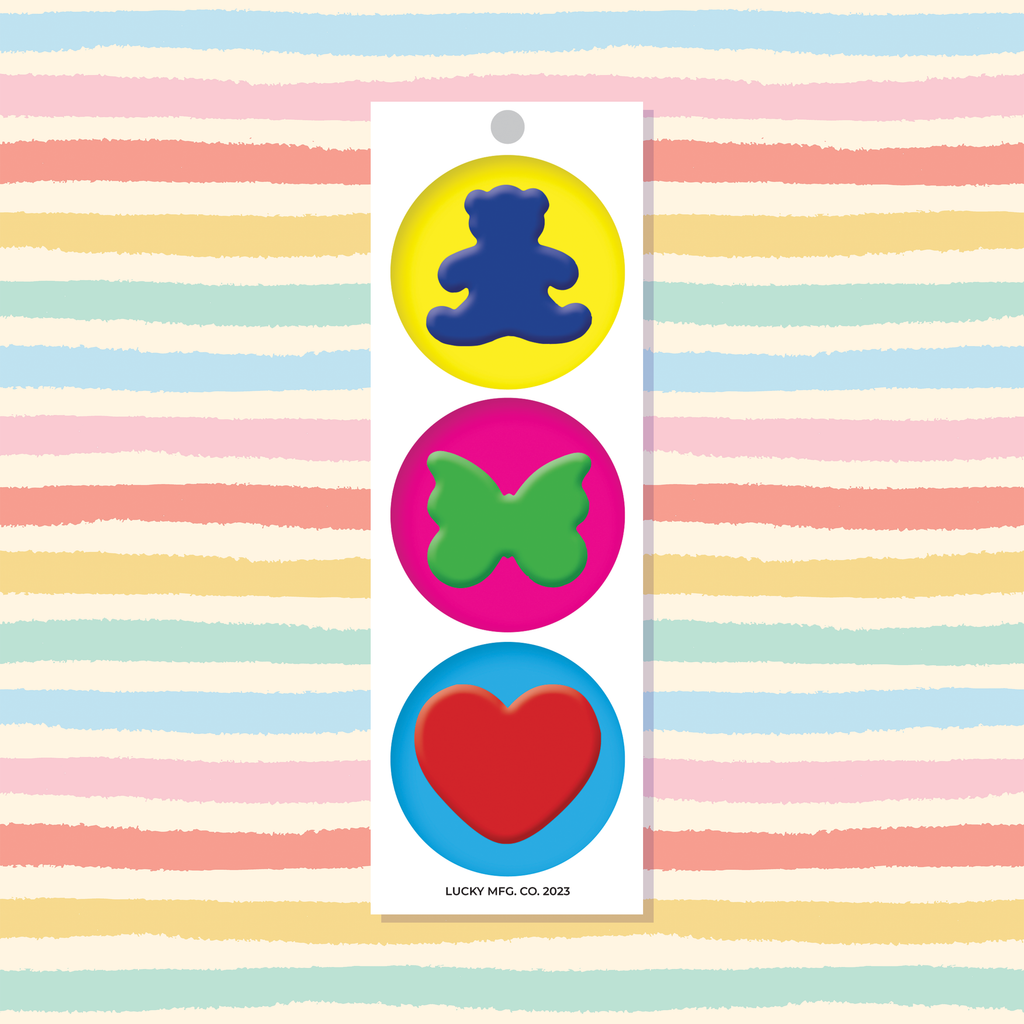 Retro Bear, Butterfly, and Heart Symbols Vinyl Sticker Strip