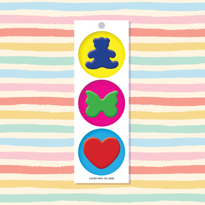 Retro Bear, Butterfly, and Heart Symbols Vinyl Sticker Strip