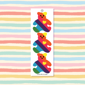 Retro Rainbow Teddy Bears Vinyl Sticker Strip