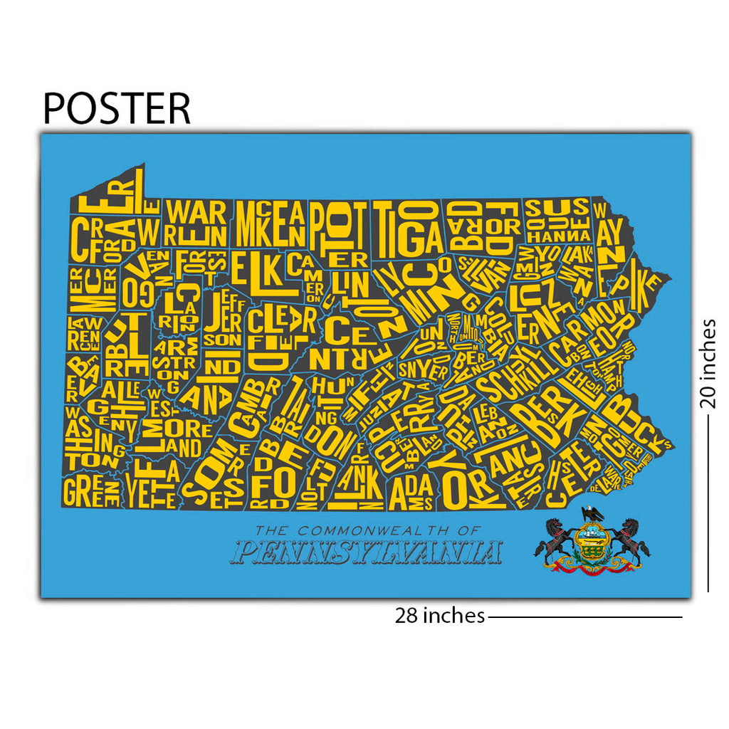 County Names of Lancaster PA Map 20 x 28 Poster