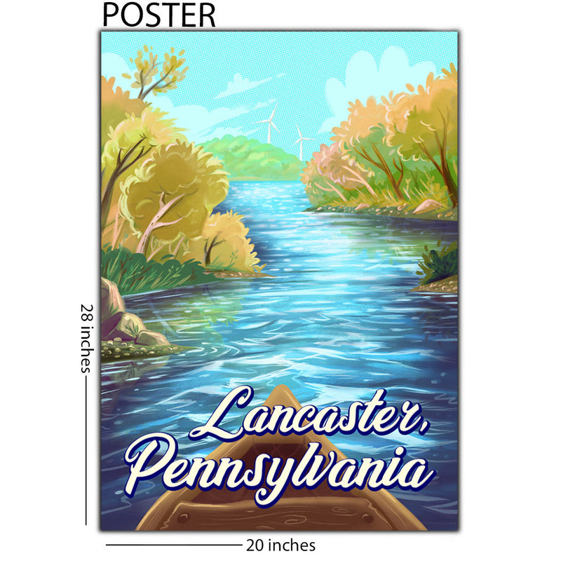 River Travel Illustrated Lancaster, PA 20 x 28 Poster