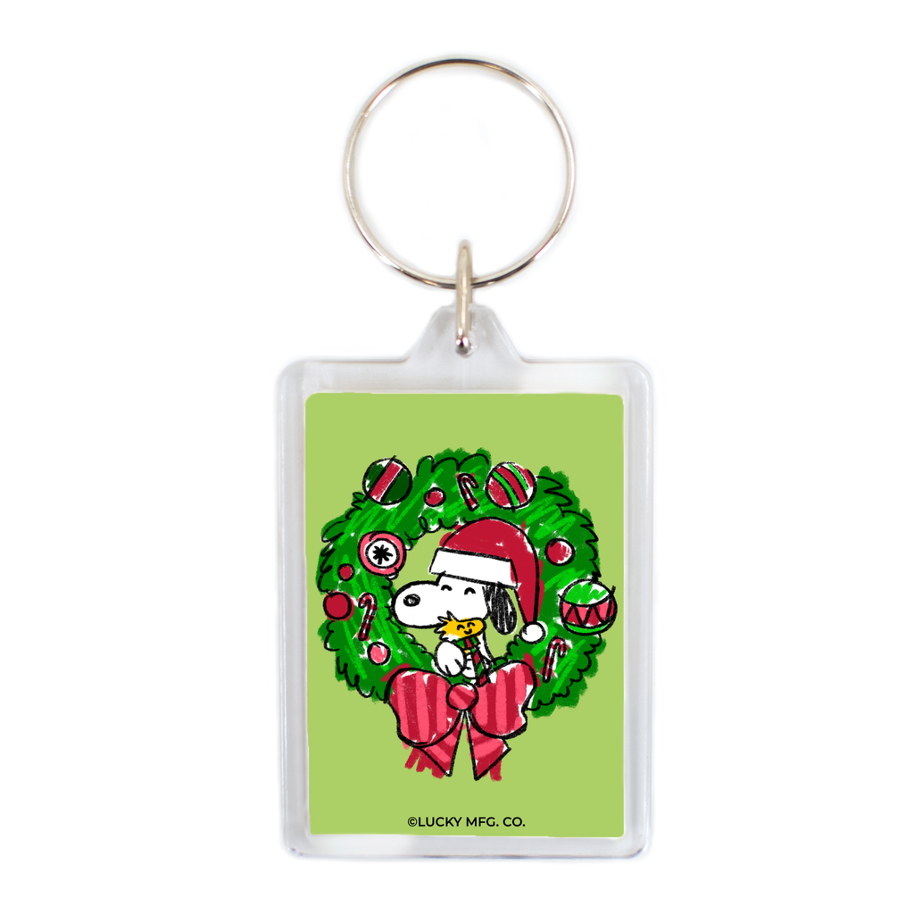 "Snoppy And Woofstick" Wreath Holiday Keychain