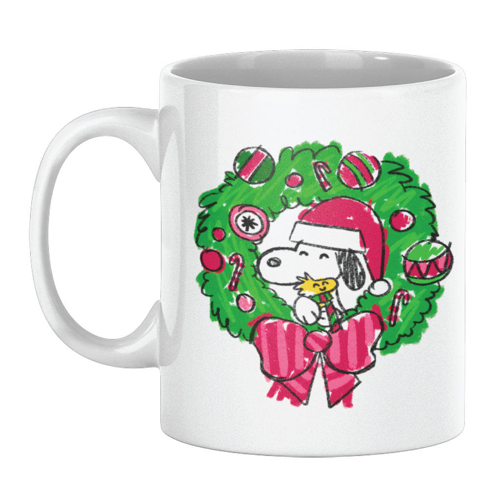 "Snoppy And Woofstick" Wreath Holiday Mug