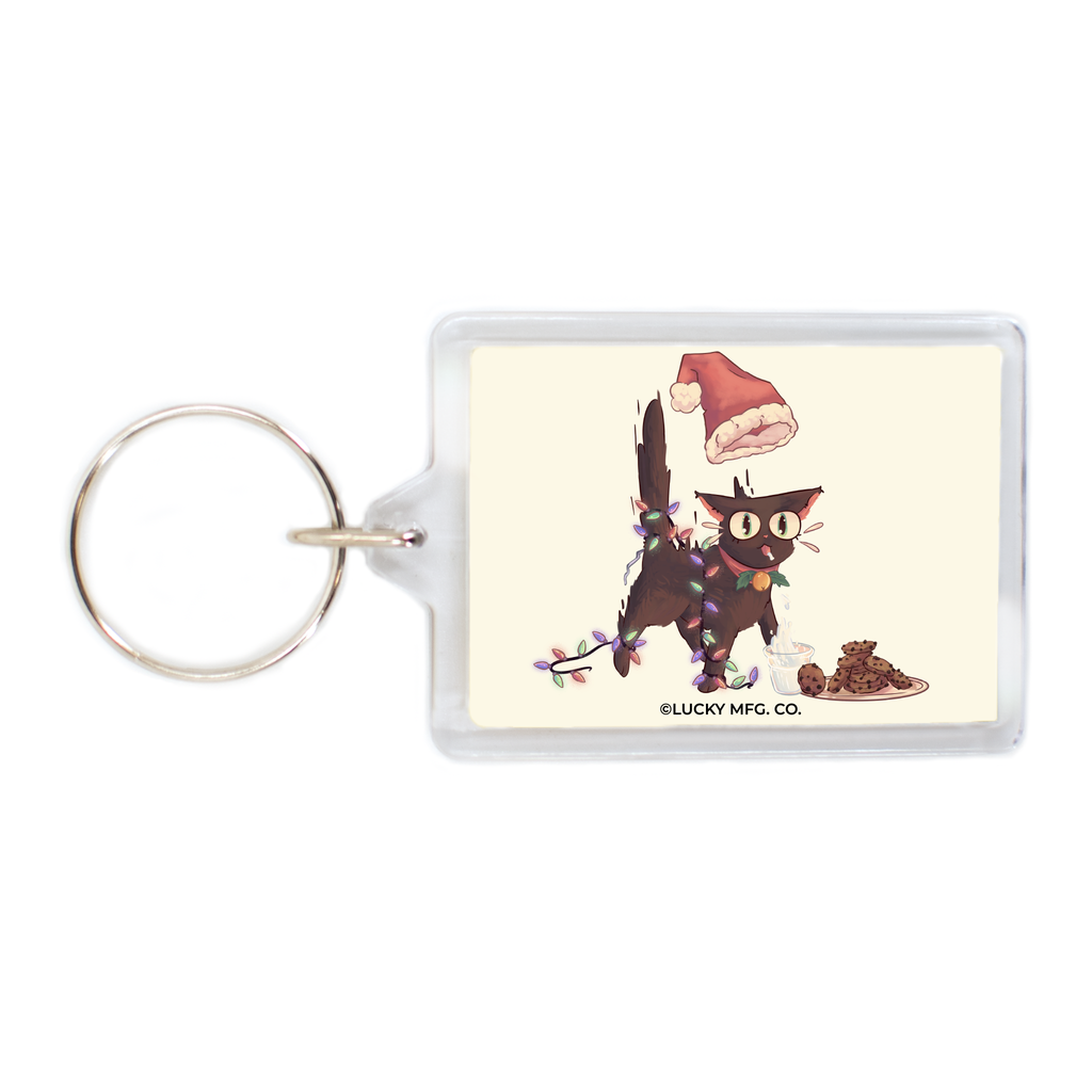 Surprised Holiday Cat Keychain