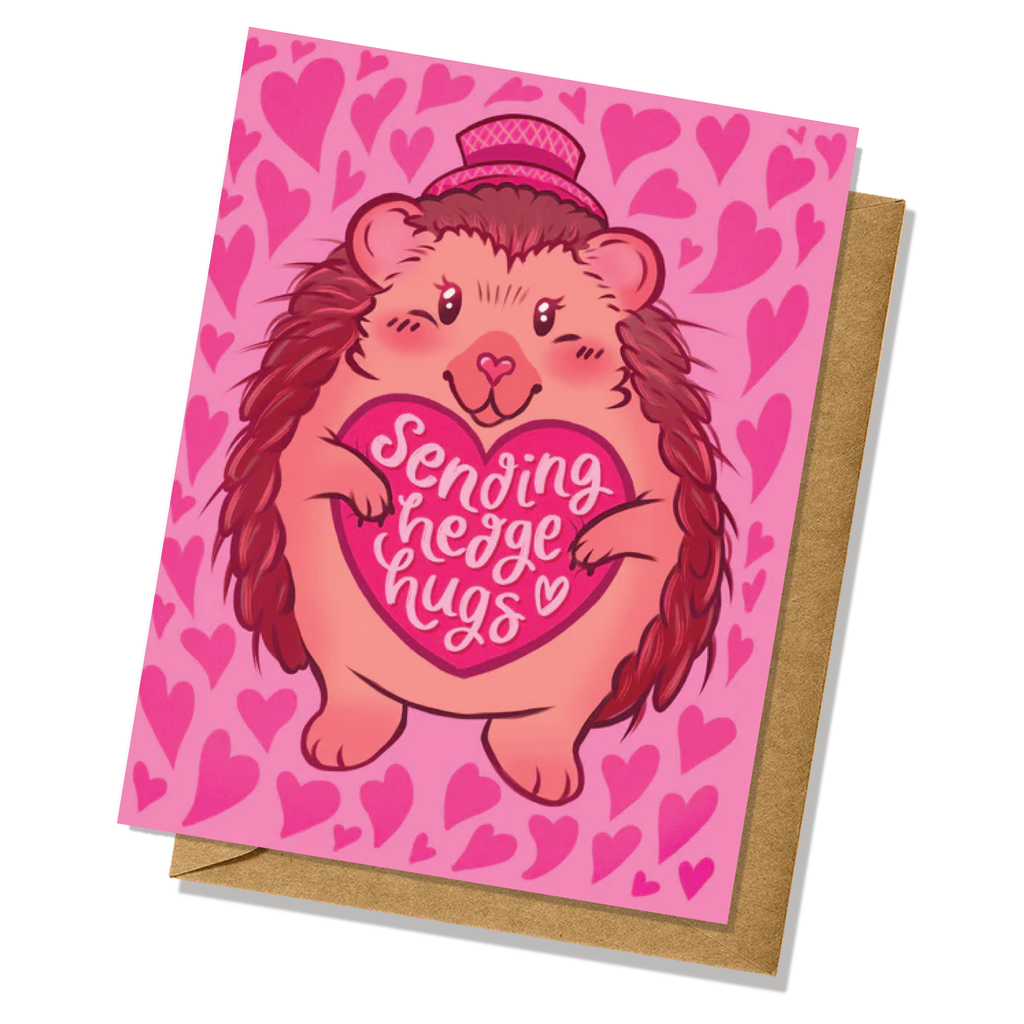 Sending Hedge Hugs Hedgehog Pun Valentine's Day Greeting Card
