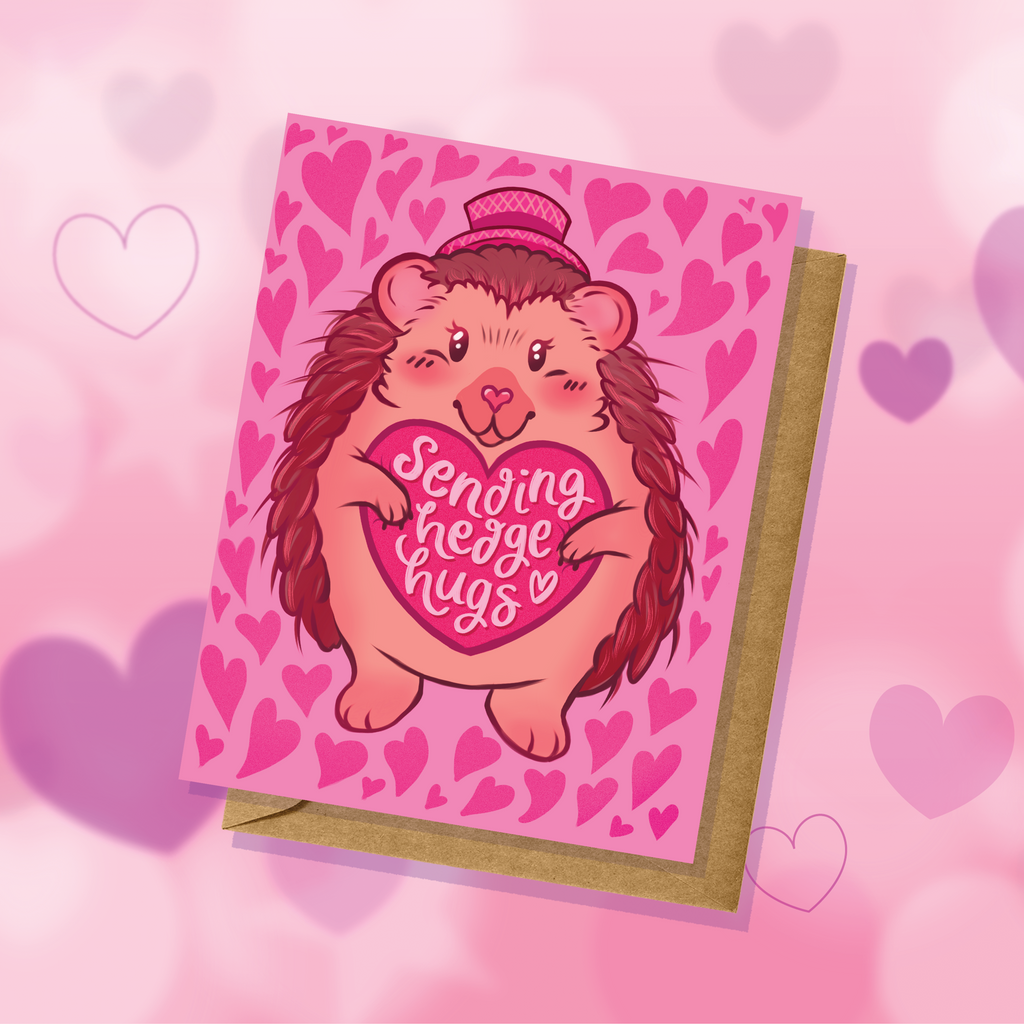 Sending Hedge Hugs Hedgehog Pun Valentine's Day Greeting Card