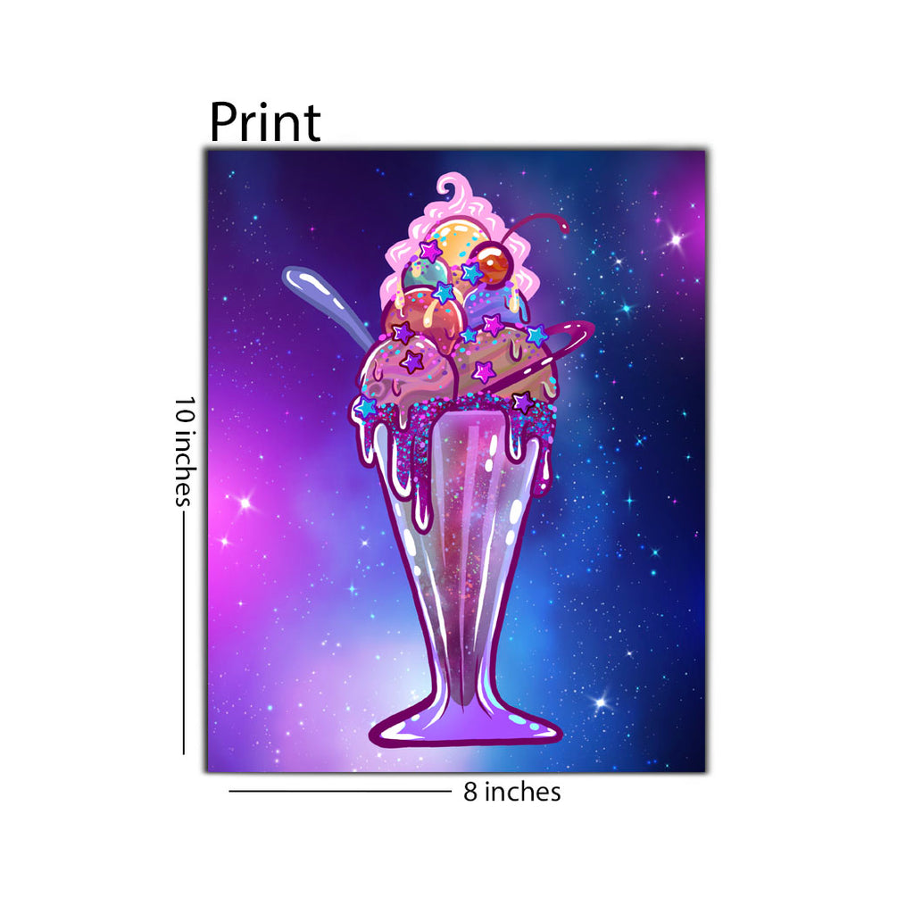 Space Ice Cream Sundae Illustrated 8x10 Print