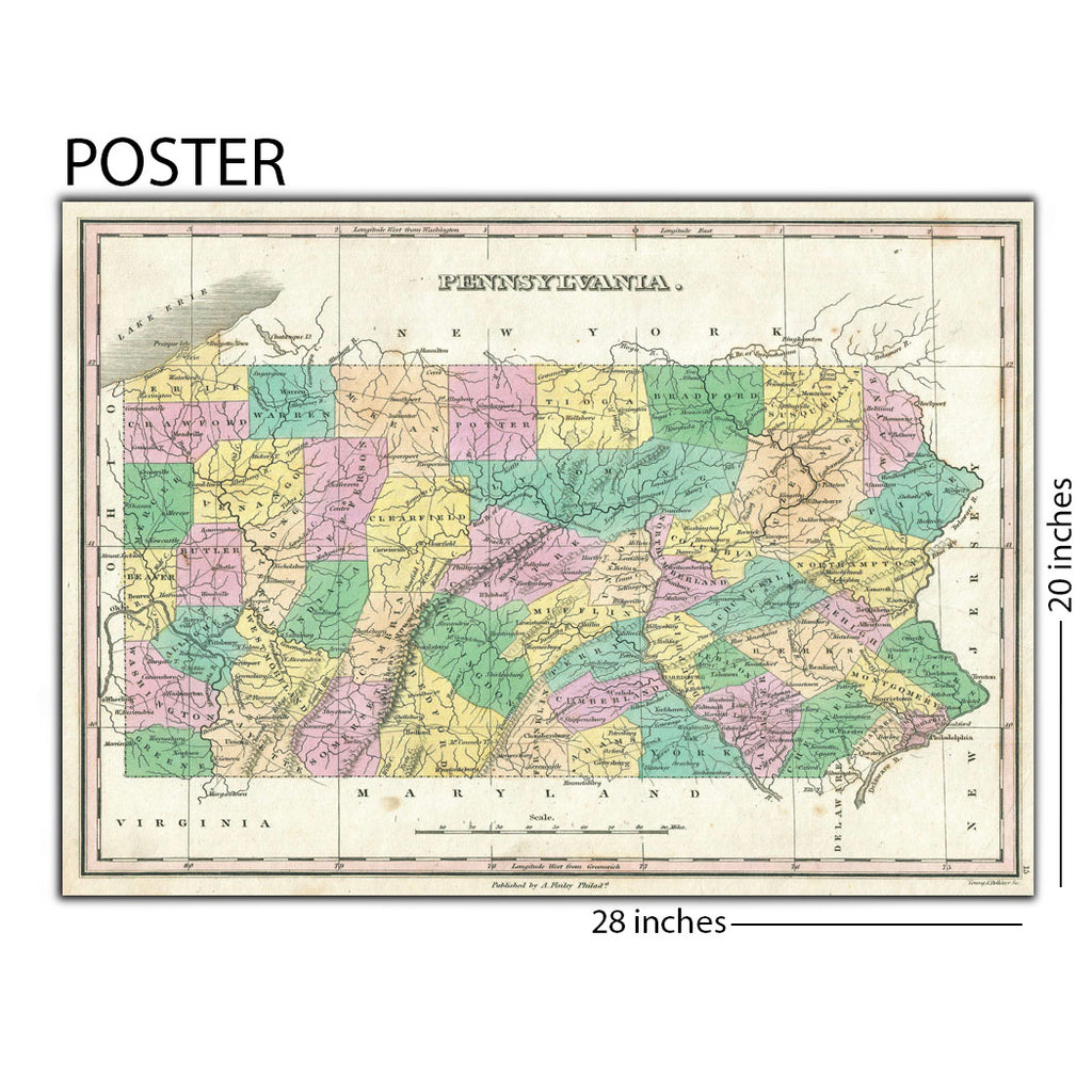 Vintage Pennsylvania Map 20 x 28 Poster