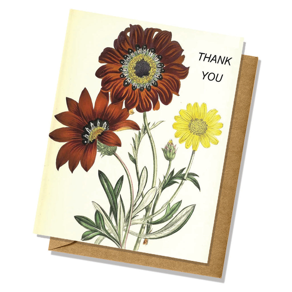 Vintage Red and Yellow Flowers Thank You Card