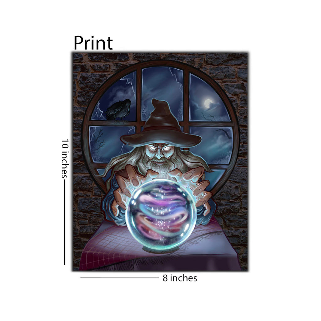 Wizard Pondering Orb Illustrated 8x10 Print