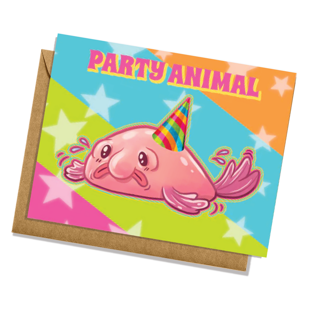 Party Animal Greeting Card Blobfish Cute Funny Birthday Party Handmade