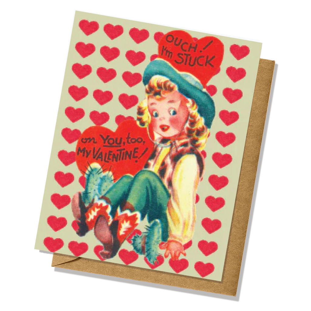 Vintage-Inspired Stuck On You Cowgirl Valentine Card