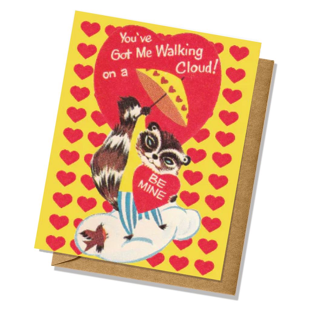 Vintage-Inspired You've Got Me Walking On A Cloud Raccoon Valentine's Day Card