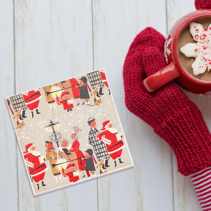 50s-Inspired Christmas Illustration Holiday Coaster