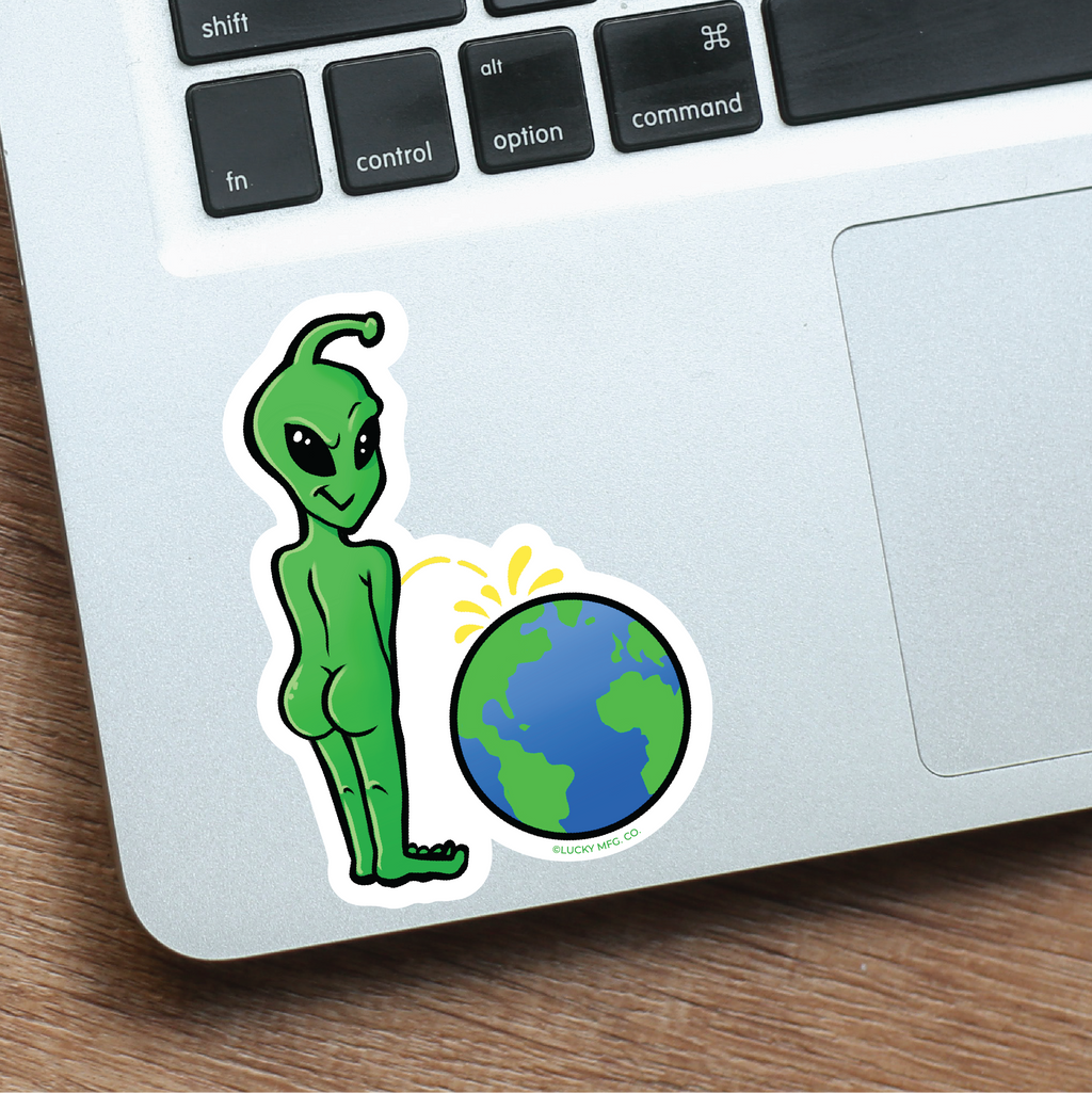 Alien Peeing on Earth Sticker
