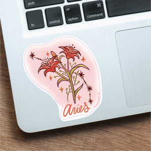 Aries Zodiac Flower Vinyl Sticker