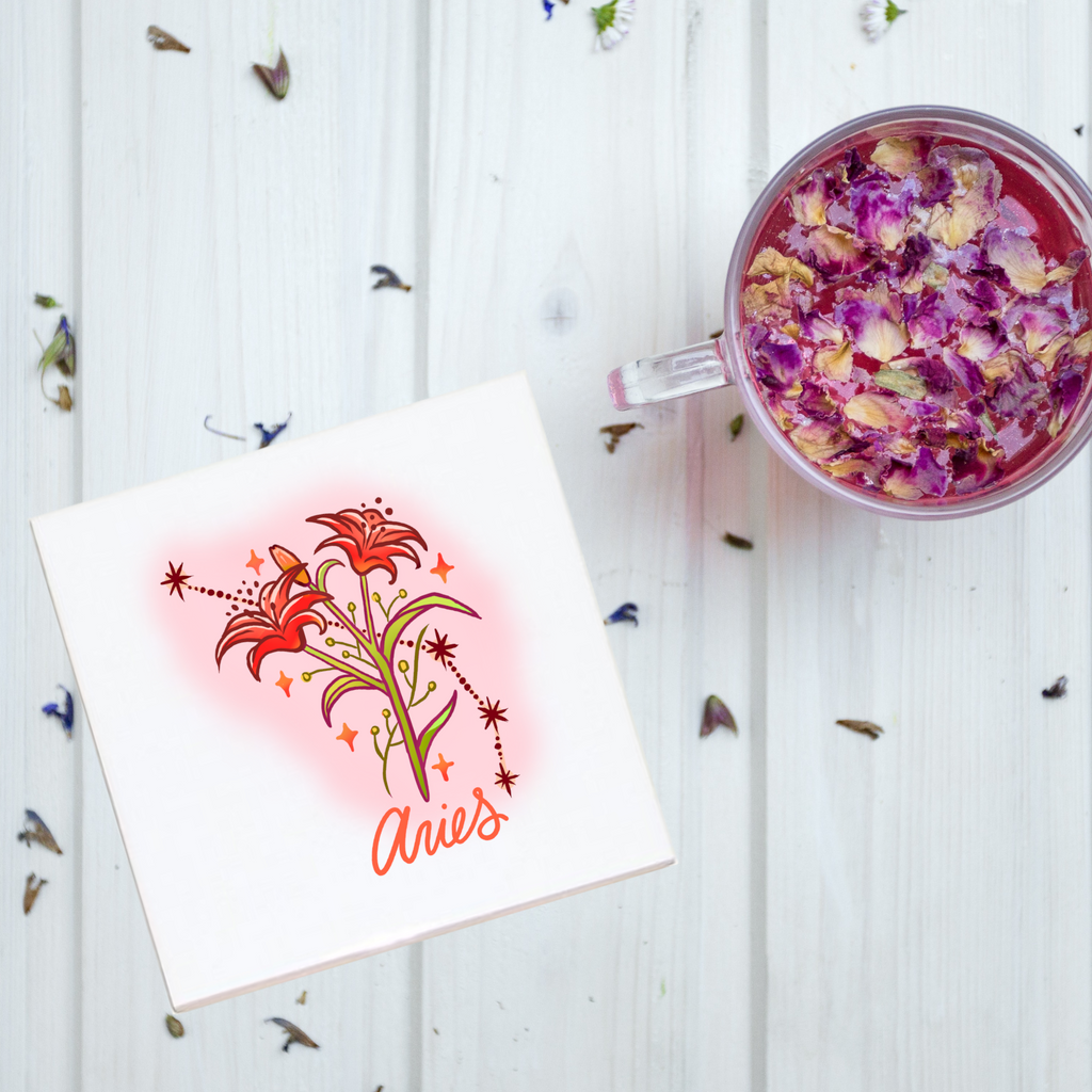 Aries Zodiac Flower Coaster