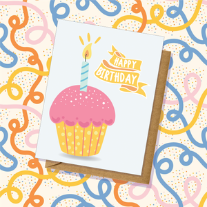 Pink Polka Dot Cupcake Birthday Card