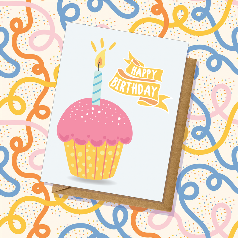 Pink Polka Dot Cupcake Birthday Card