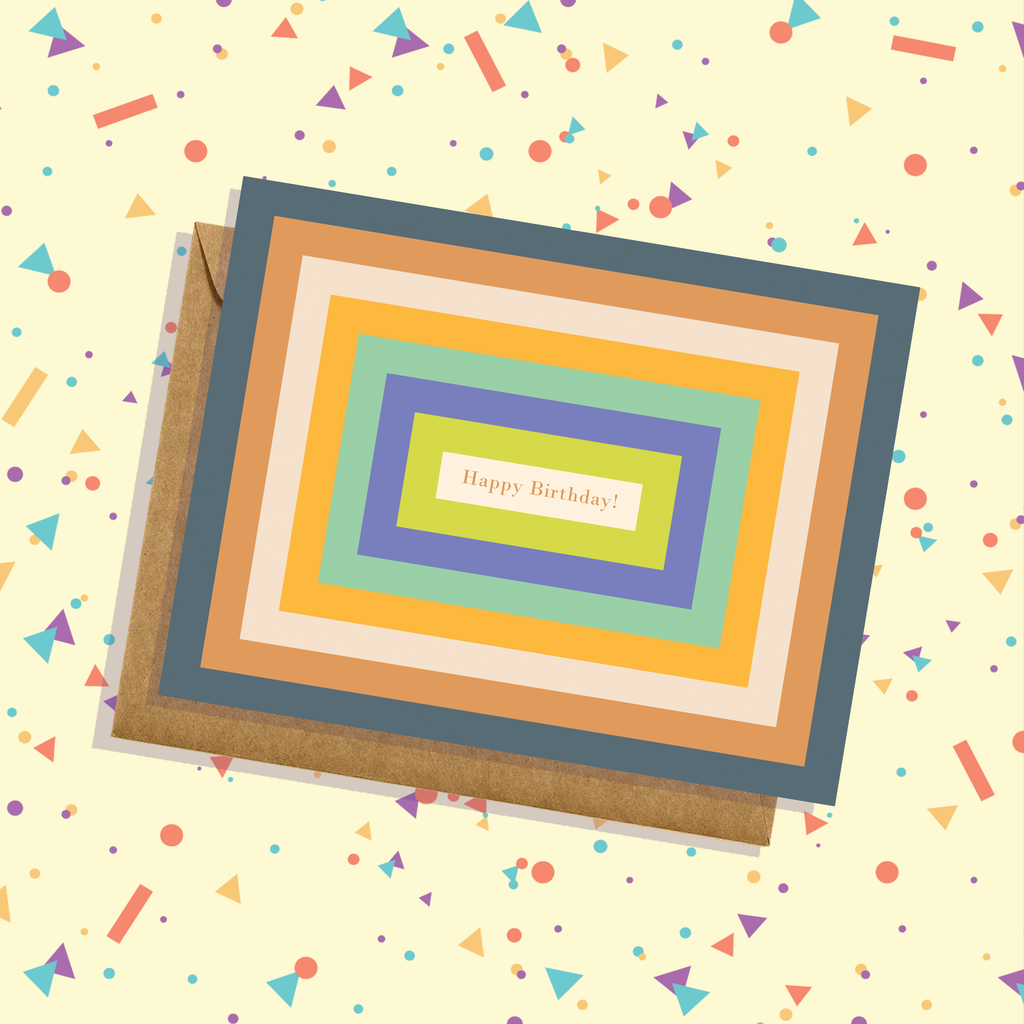 Colored Orange and Blue Rectangles Birthday Card