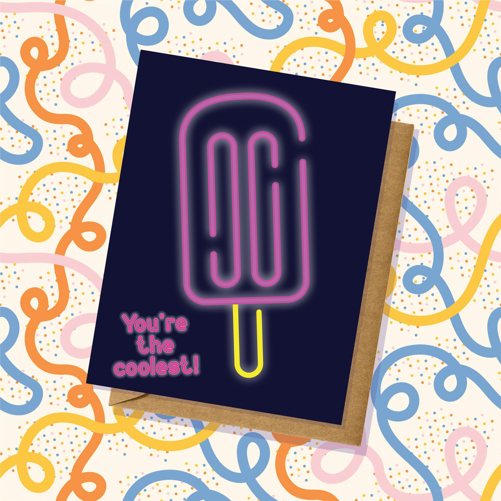 Neon Sign Pink and Yellow Popsicle Birthday Card