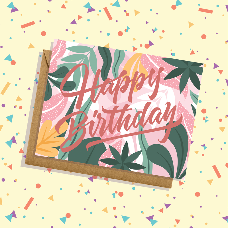 Hand-Illustrated Floral Hawaiian Leaves Birthday Card