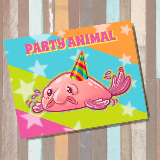 Party Animal Greeting Card Blobfish Cute Funny Birthday Party Handmade