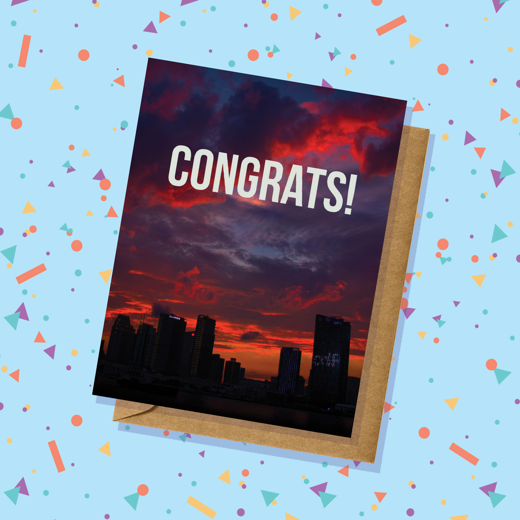 Congrats Sunset City Skyline Card