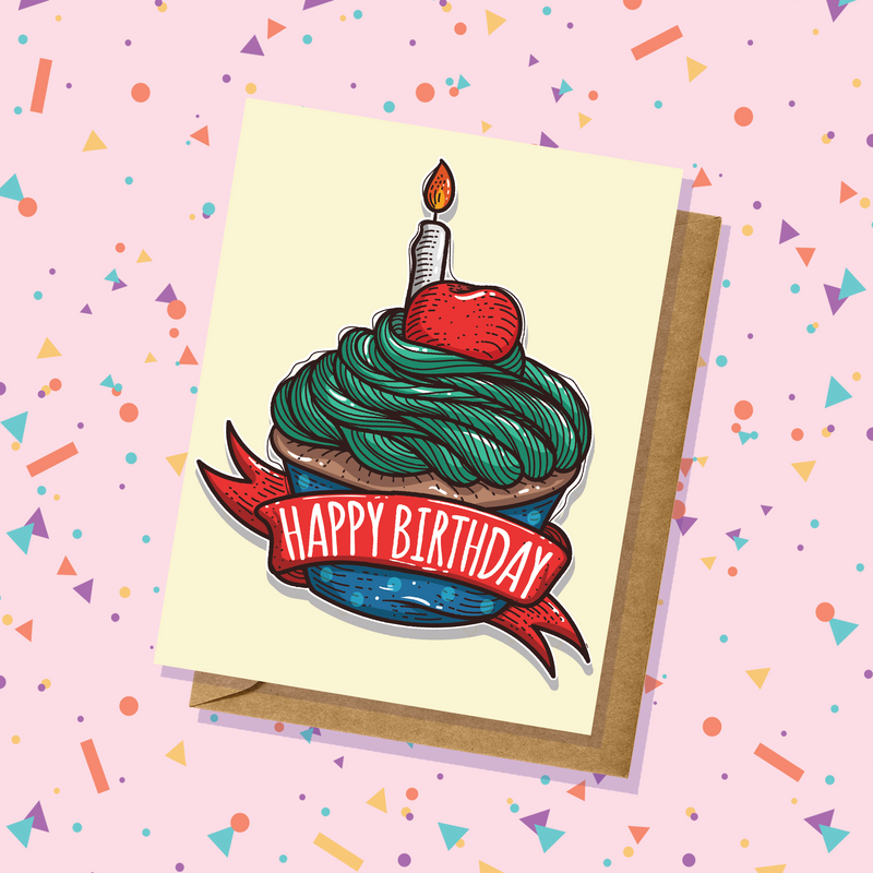 "Tattoo" Art Cupcake Birthday Card