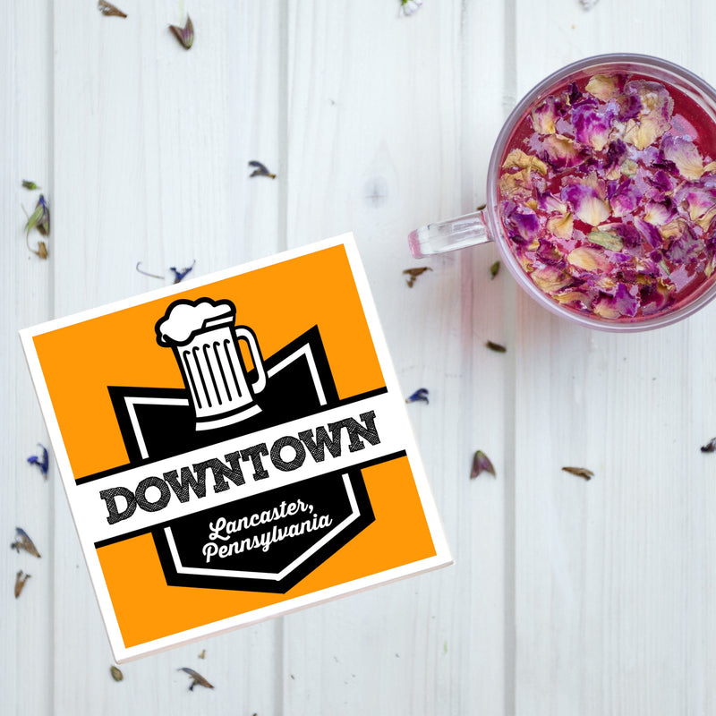 Downtown Lancaster PA Beer Orange Coaster || Lancaster Pennsylvania