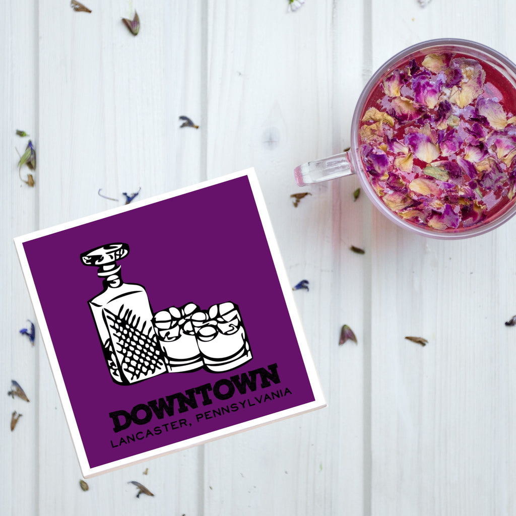 Downtown Lancaster PA Whiskey Purple Coaster || Lancaster Pennsylvania